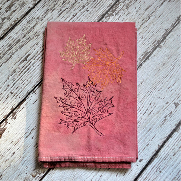 Lace Leaves Hand Dyed Tea Towel - Fall Decor