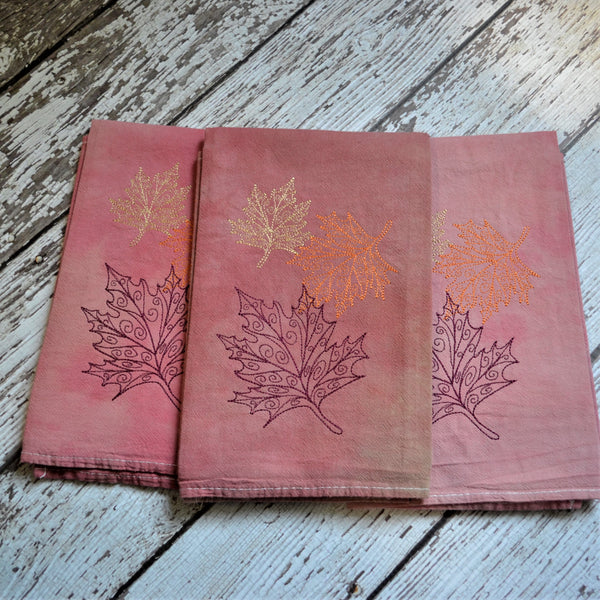 Lace Leaves Hand Dyed Tea Towel - Fall Decor