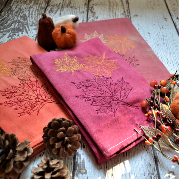 Lace Leaves Hand Dyed Tea Towel - Fall Decor