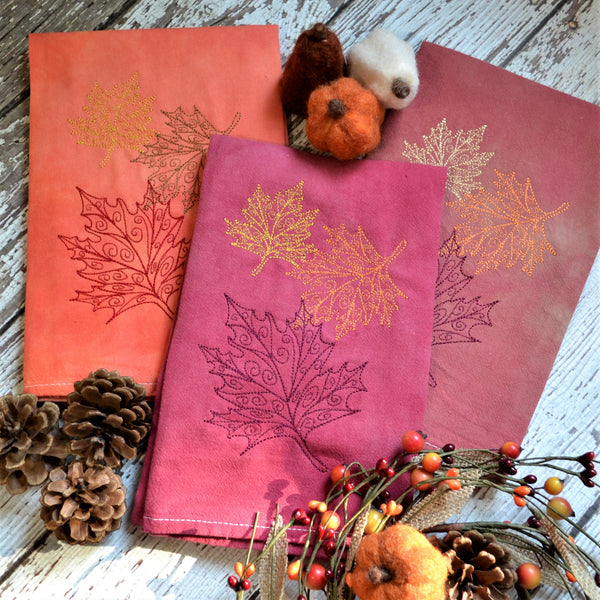 Lace Leaves Hand Dyed Tea Towel - Fall Decor
