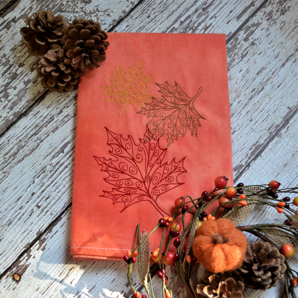 Lace Leaves Hand Dyed Tea Towel - Fall Decor