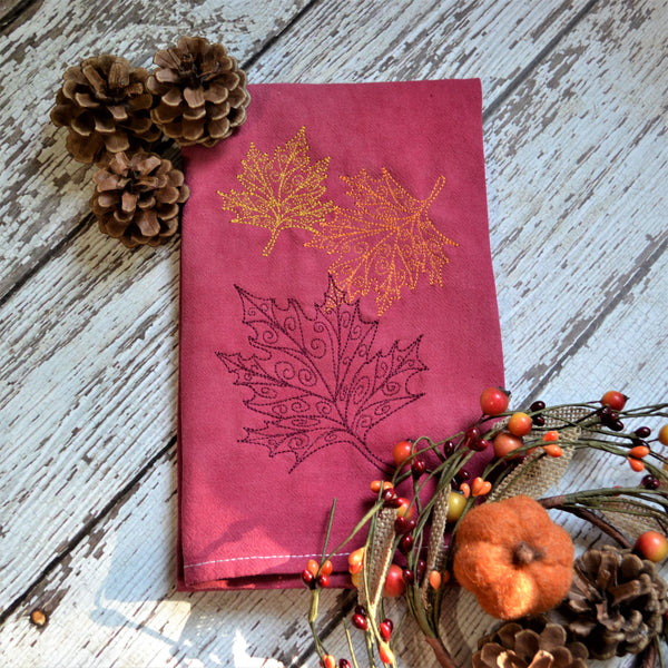 Lace Leaves Hand Dyed Tea Towel - Fall Decor