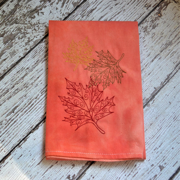 Lace Leaves Hand Dyed Tea Towel - Fall Decor