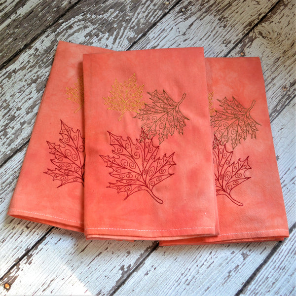 Lace Leaves Hand Dyed Tea Towel - Fall Decor