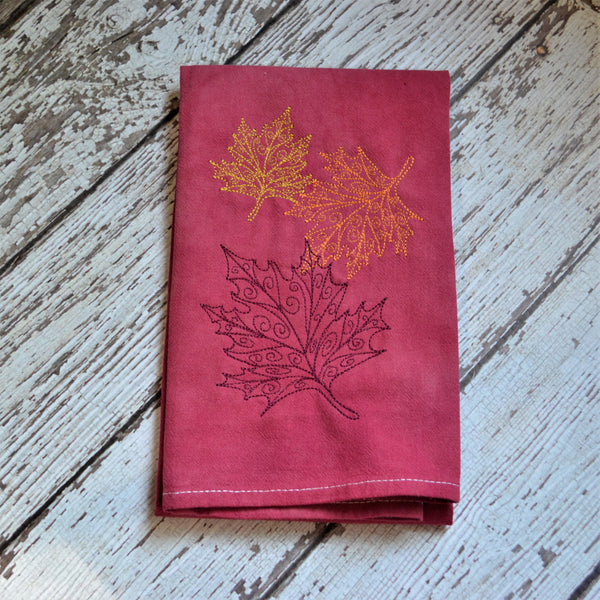Lace Leaves Hand Dyed Tea Towel - Fall Decor