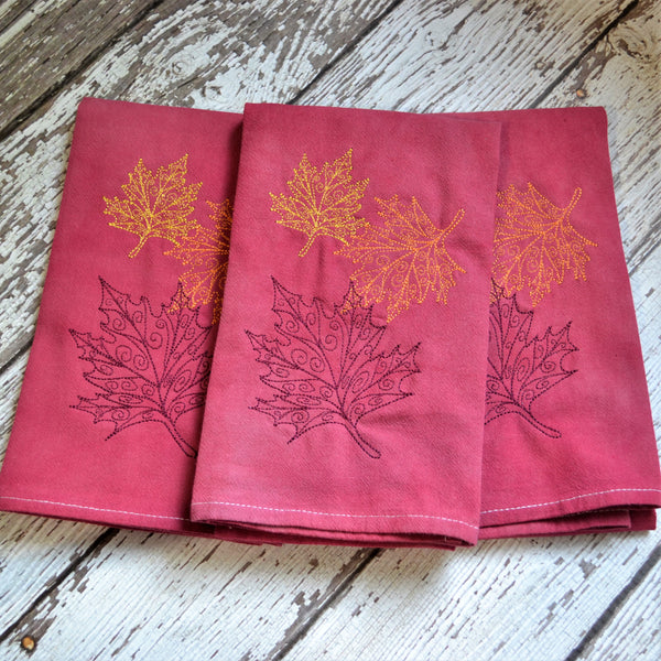 Lace Leaves Hand Dyed Tea Towel - Fall Decor