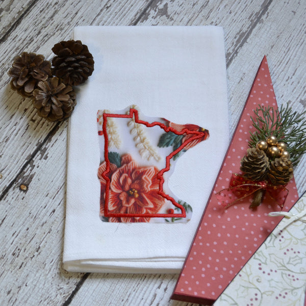 NEW! Winter Poinsettia Floral State 30x30 Tea Towel - All 50 States Available