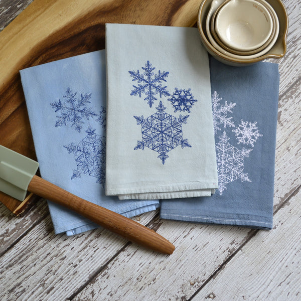 NEW! Lace Snowflake Hand Dyed Tea Towel - Winter