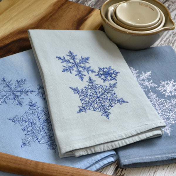 NEW! Lace Snowflake Hand Dyed Tea Towel - Winter
