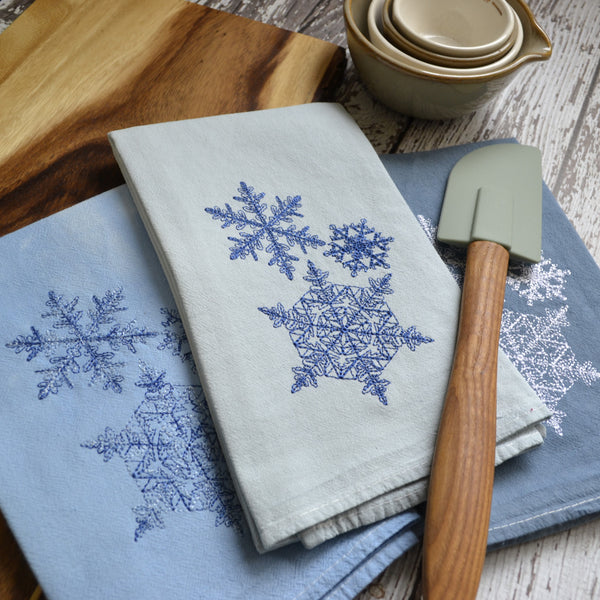 NEW! Lace Snowflake Hand Dyed Tea Towel - Winter