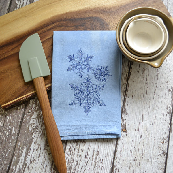 NEW! Lace Snowflake Hand Dyed Tea Towel - Winter