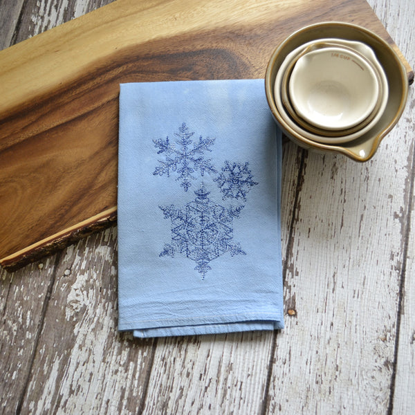 NEW! Lace Snowflake Hand Dyed Tea Towel - Winter