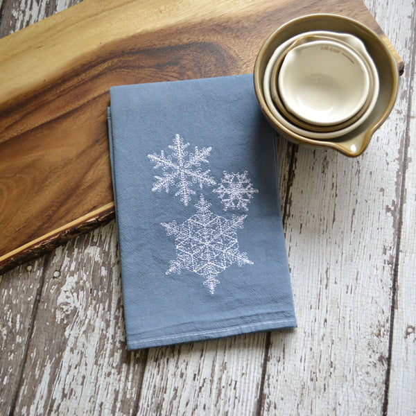 NEW! Lace Snowflake Hand Dyed Tea Towel - Winter