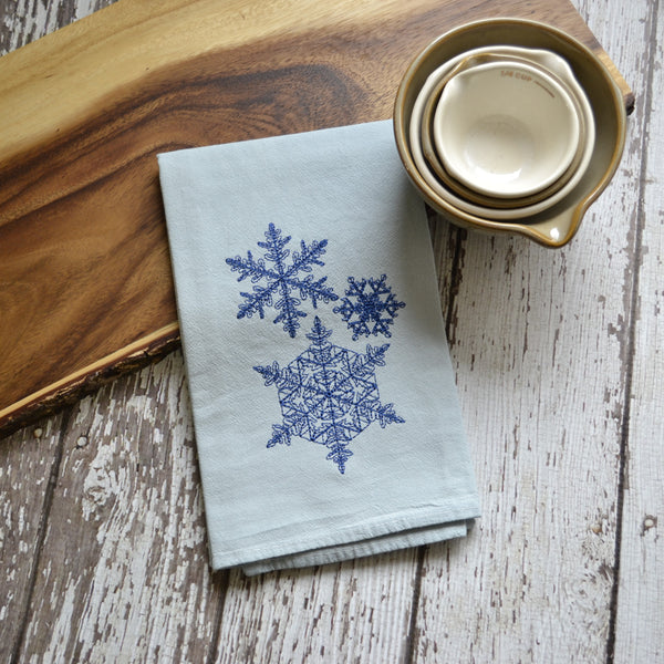 NEW! Lace Snowflake Hand Dyed Tea Towel - Winter