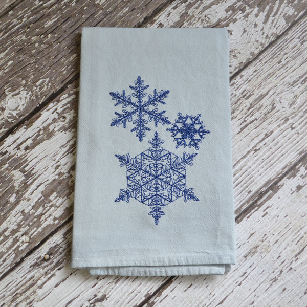 NEW! Lace Snowflake Hand Dyed Tea Towel - Winter