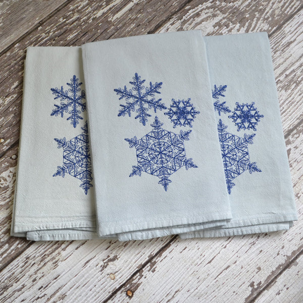 NEW! Lace Snowflake Hand Dyed Tea Towel - Winter