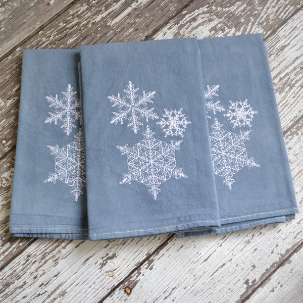 NEW! Lace Snowflake Hand Dyed Tea Towel - Winter