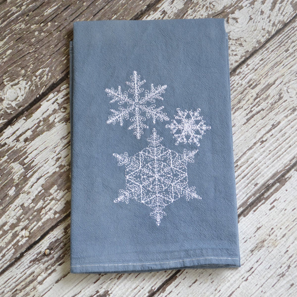 NEW! Lace Snowflake Hand Dyed Tea Towel - Winter