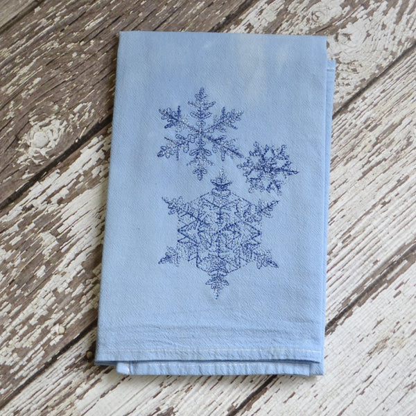 NEW! Lace Snowflake Hand Dyed Tea Towel - Winter