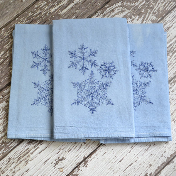 NEW! Lace Snowflake Hand Dyed Tea Towel - Winter