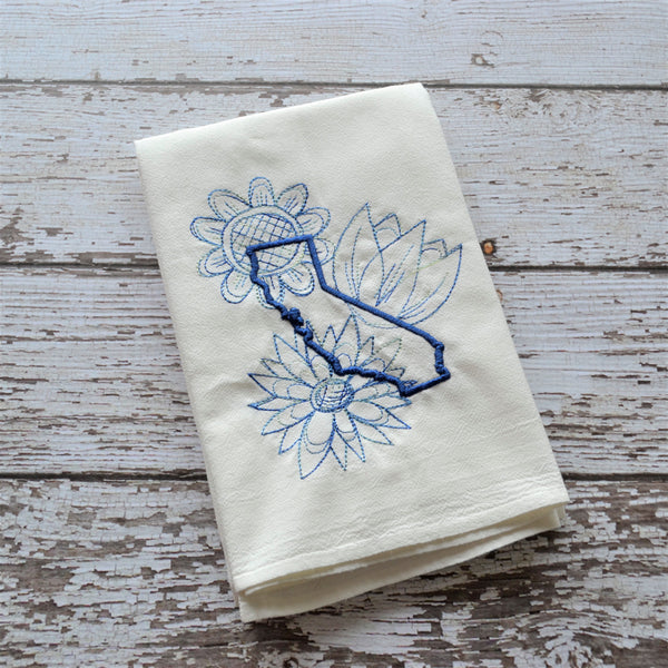 Spring Flowers - State Tea Towel - All 50 States (Blue or Purple)