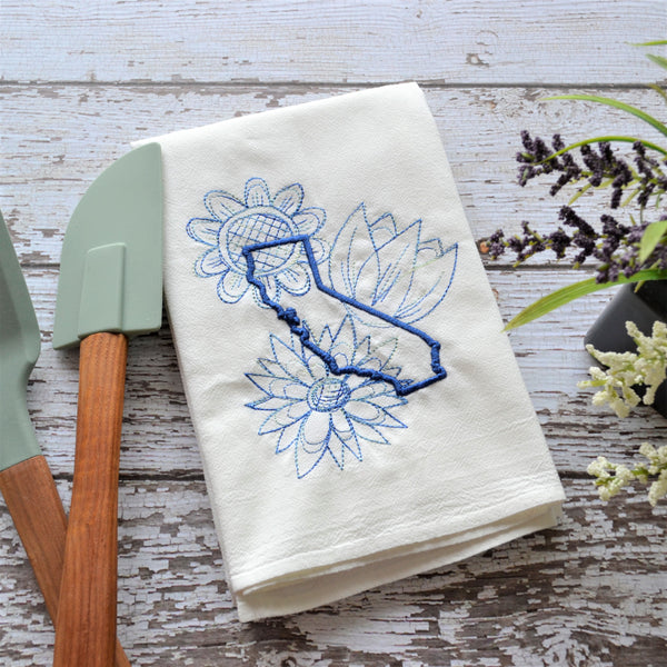Spring Flowers - State Tea Towel - All 50 States (Blue or Purple)