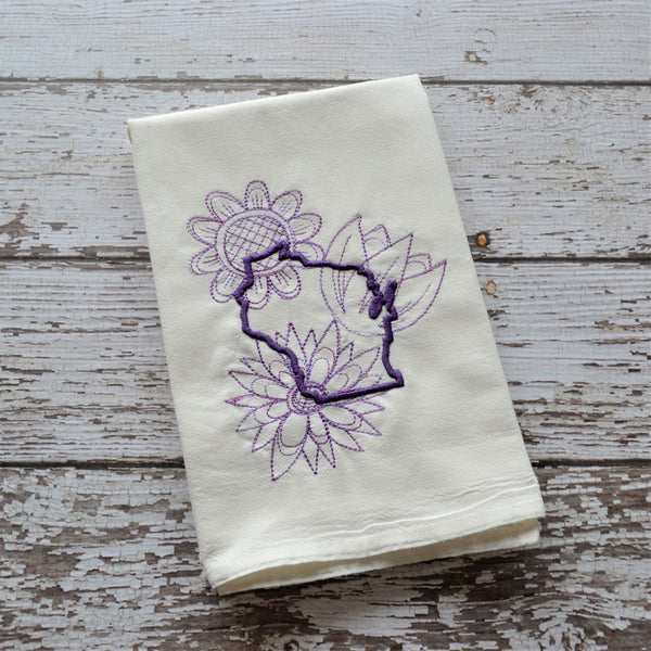 Spring Flowers - State Tea Towel - All 50 States (Blue or Purple)