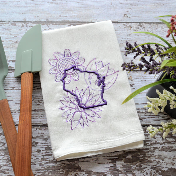 Spring Flowers - State Tea Towel - All 50 States (Blue or Purple)