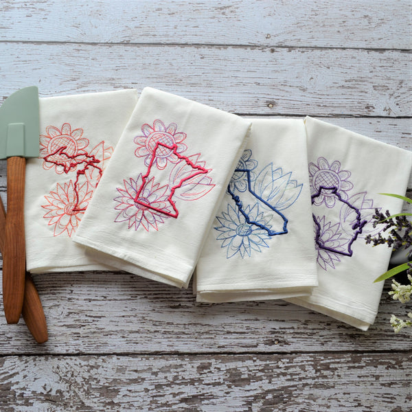 Spring Flowers - State Tea Towel - All 50 States (Blue or Purple)