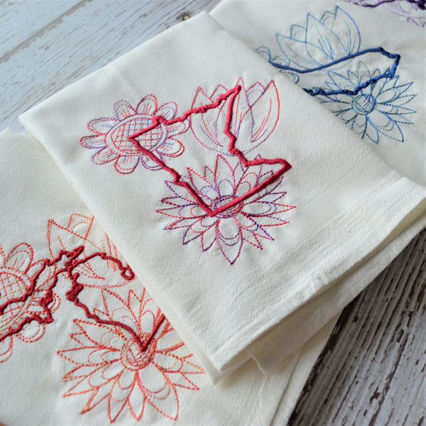 Spring Flowers - State Tea Towel - All 50 States (Blue or Purple)