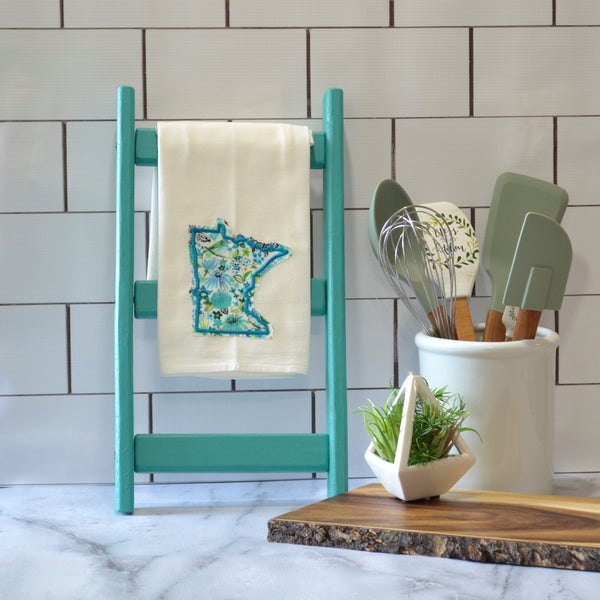 Teal Floral State Tea Towel - All 50 States Available