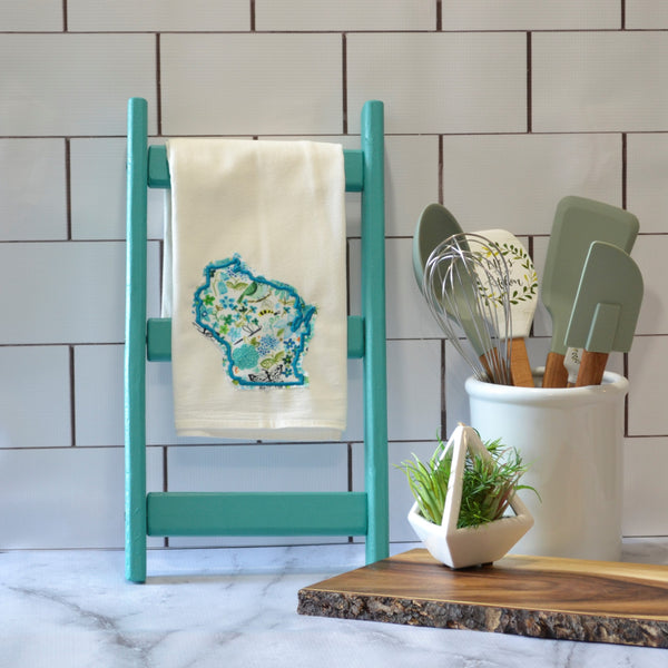 Teal Floral State Tea Towel - All 50 States Available