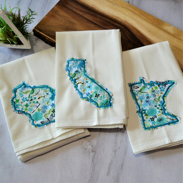 Teal Floral State Tea Towel - All 50 States Available