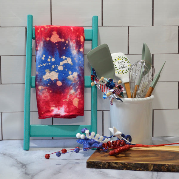Red White & Blue Floursack Towel, Hand-dyed