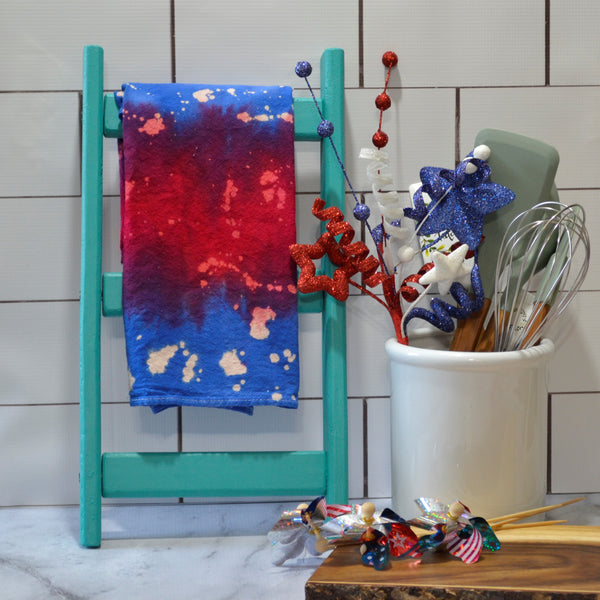 Red White & Blue Floursack Towel, Hand-dyed