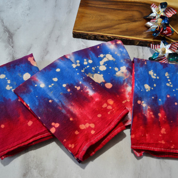 Red White & Blue Floursack Towel, Hand-dyed