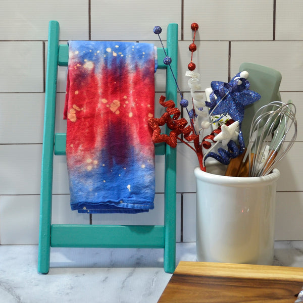 Red White & Blue Floursack Towel, Hand-dyed