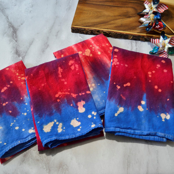 Red White & Blue Floursack Towel, Hand-dyed
