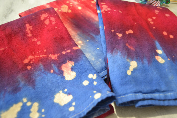 Red White & Blue Floursack Towel, Hand-dyed