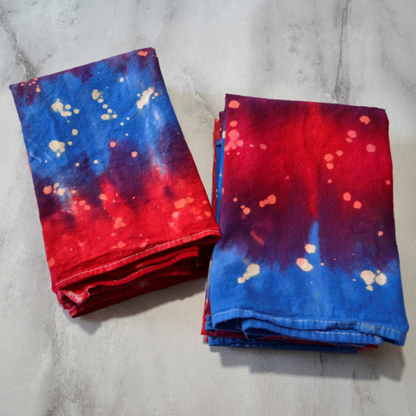 Red White & Blue Floursack Towel, Hand-dyed