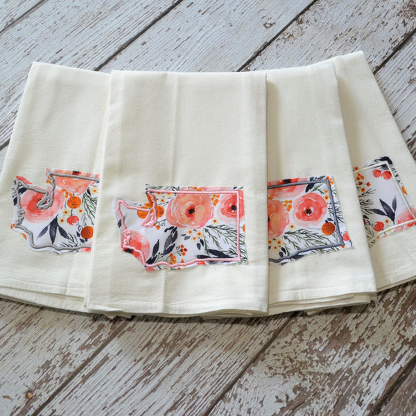 Winter Rose Floral State 30x30 Tea Towel - All 50 States Available