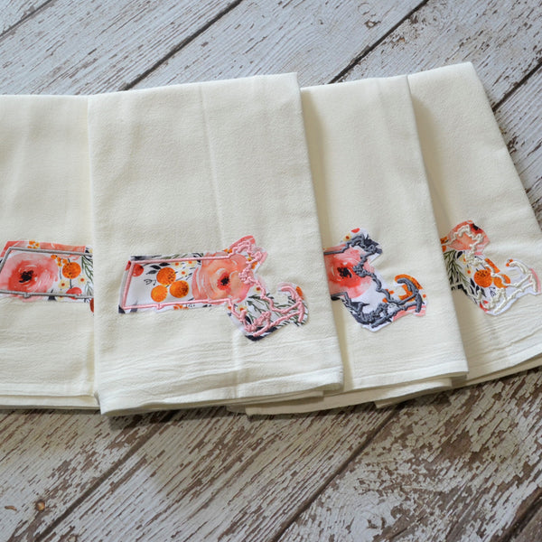 Winter Rose Floral State 30x30 Tea Towel - All 50 States Available