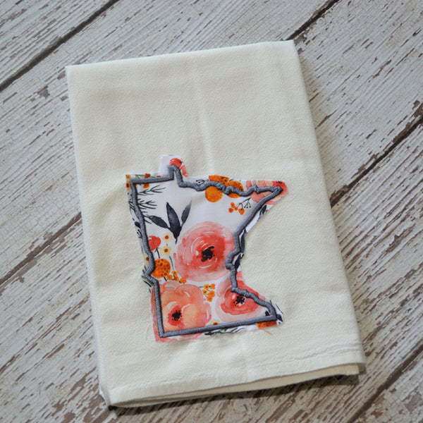 Winter Rose Floral State 30x30 Tea Towel - All 50 States Available