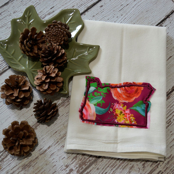 Fall Burgundy Floral State 30x30 Tea Towel - All 50 States Available