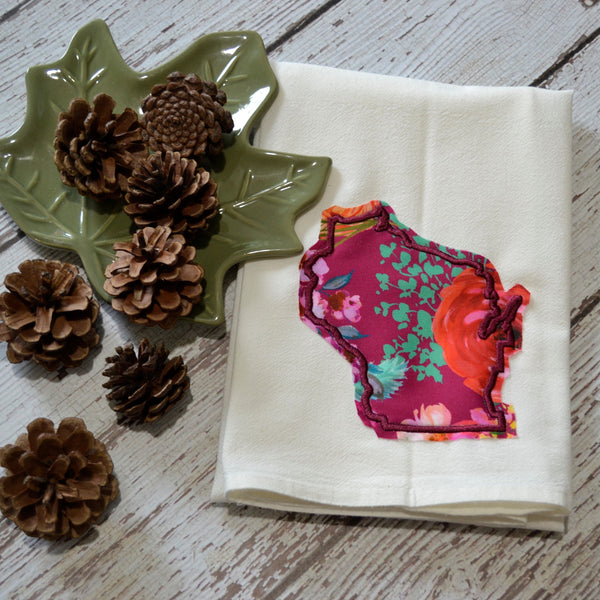 Fall Burgundy Floral State 30x30 Tea Towel - All 50 States Available