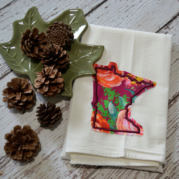 Fall Burgundy Floral State 30x30 Tea Towel - All 50 States Available