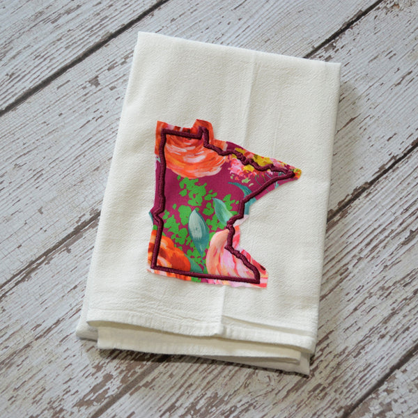 Fall Burgundy Floral State 30x30 Tea Towel - All 50 States Available