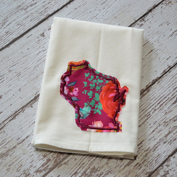Fall Burgundy Floral State 30x30 Tea Towel - All 50 States Available