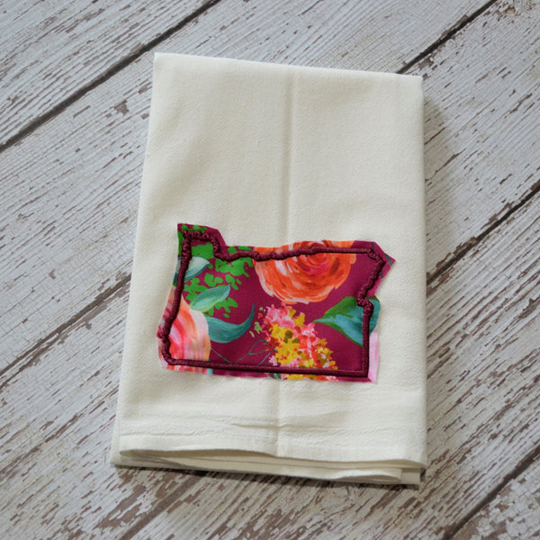 Fall Burgundy Floral State 30x30 Tea Towel - All 50 States Available