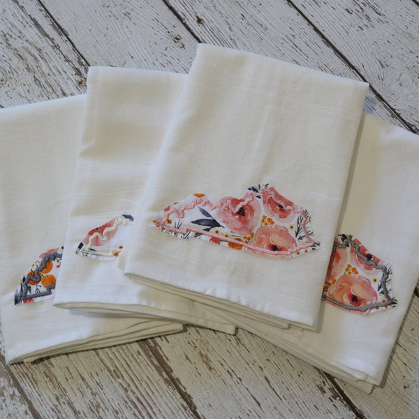 Winter Rose Floral State 30x30 Tea Towel - All 50 States Available